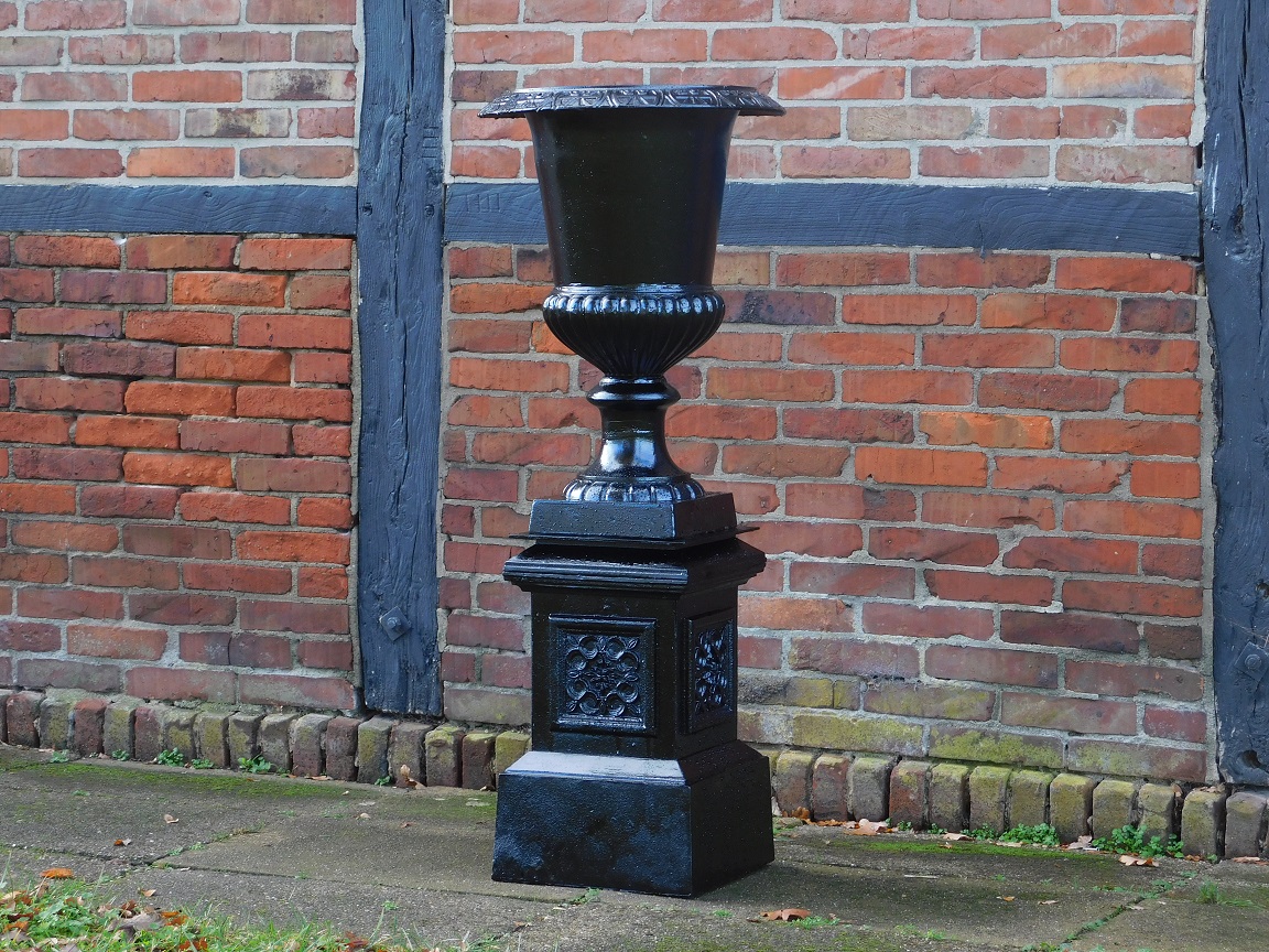 Large garden vase on column - black - cast iron