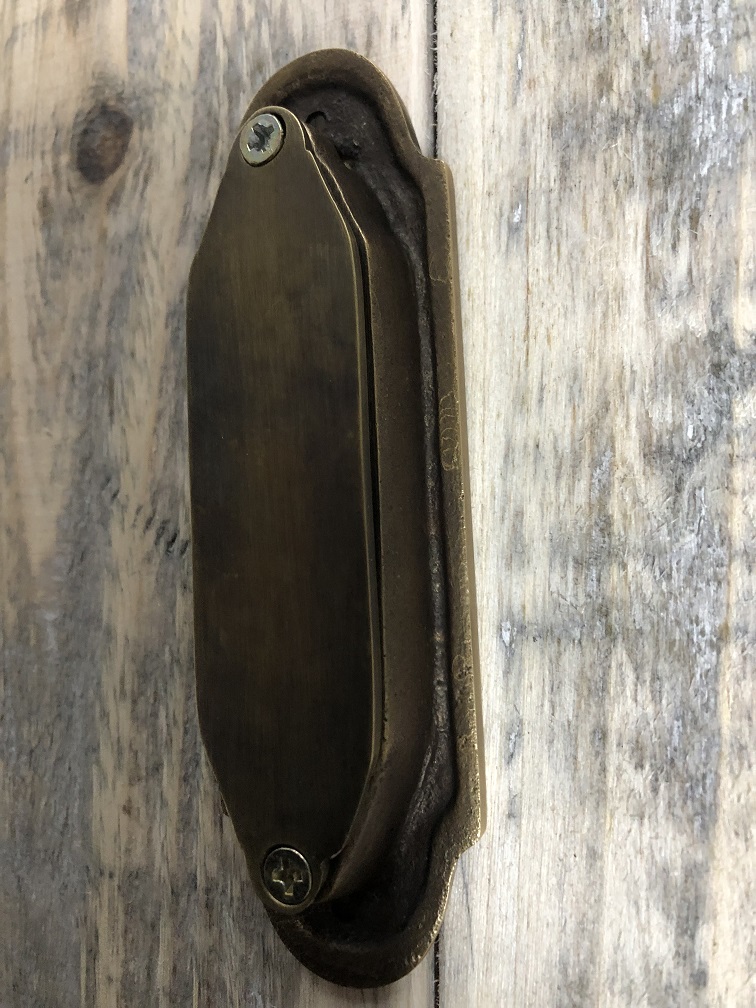 Sliding door handle - patinated brass - bowl handle