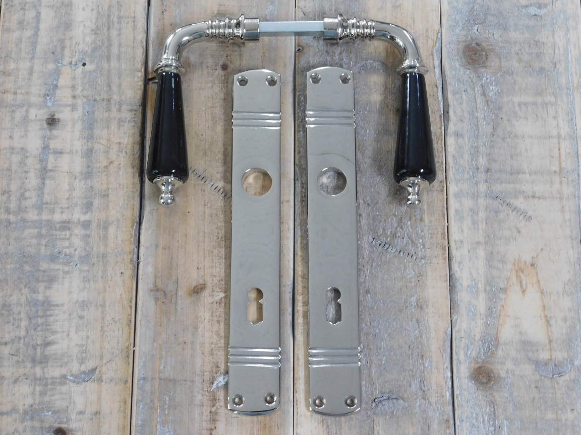 Retro Style deurbeslag set nikkel - deurknoppen met porseleinen handvaten zwart.