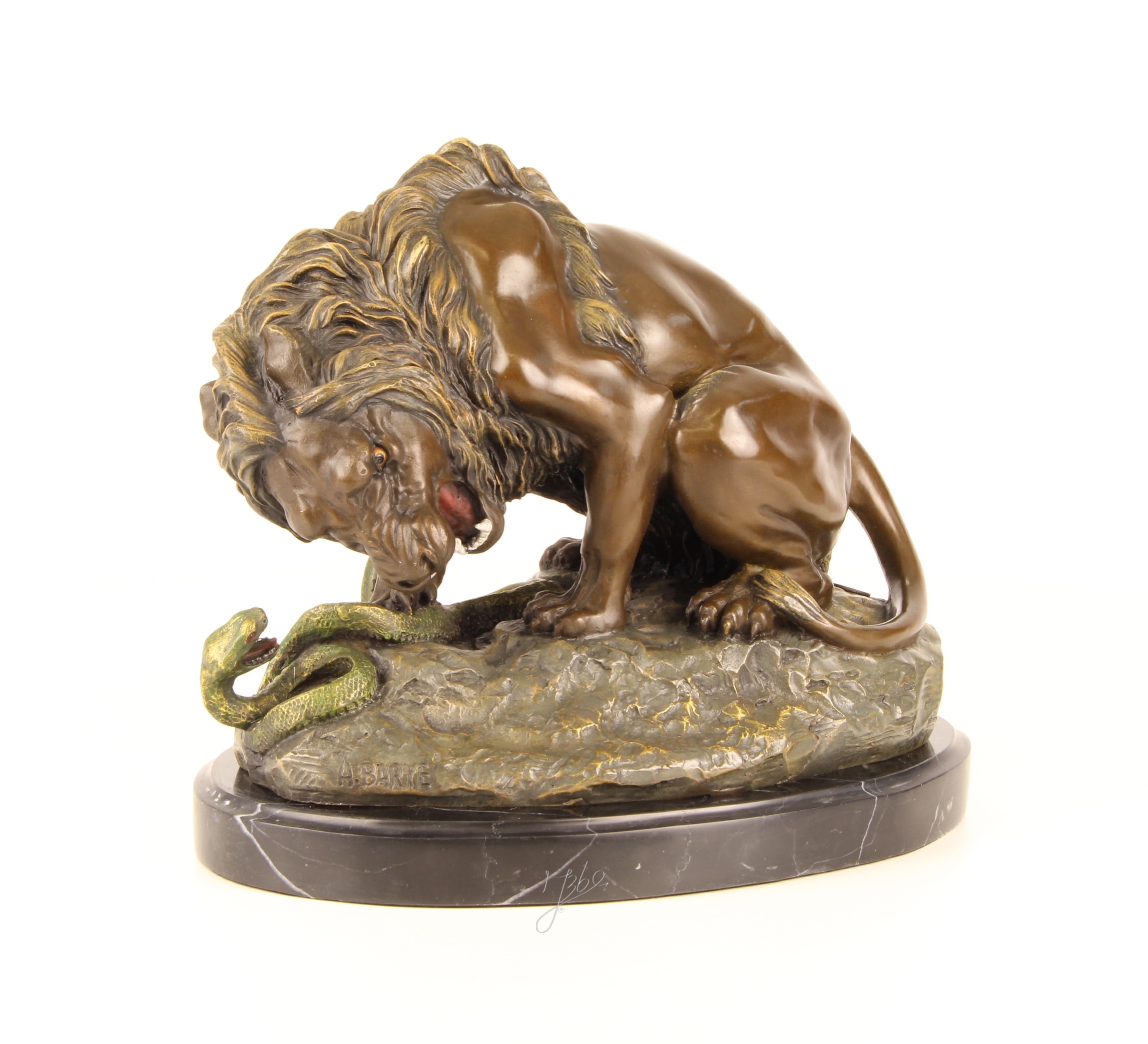 Bronzestatue von Löwe und Schlange