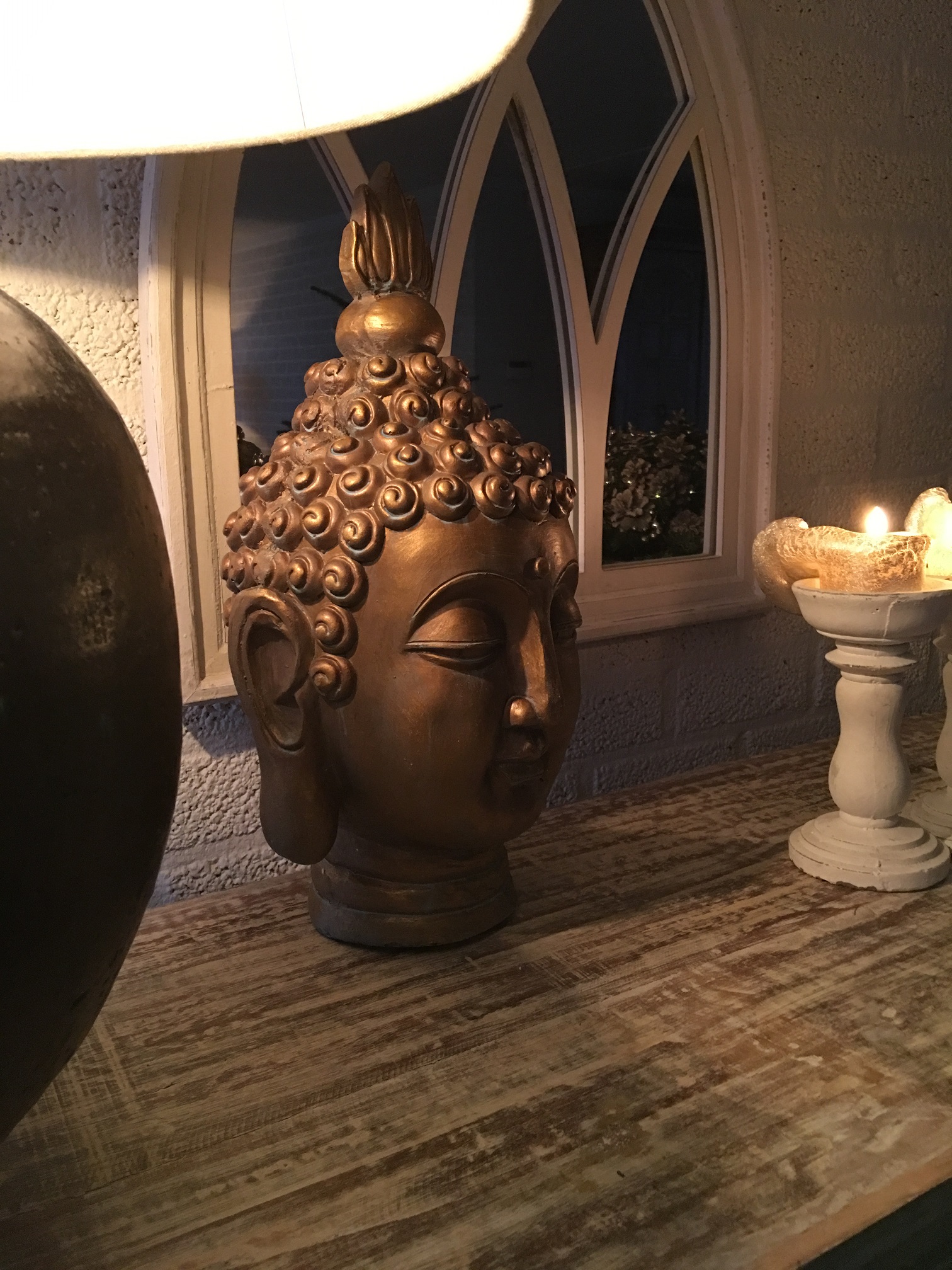 Boeddha-hoofd, polystein-terracotta, mooi zwaar hoofd.