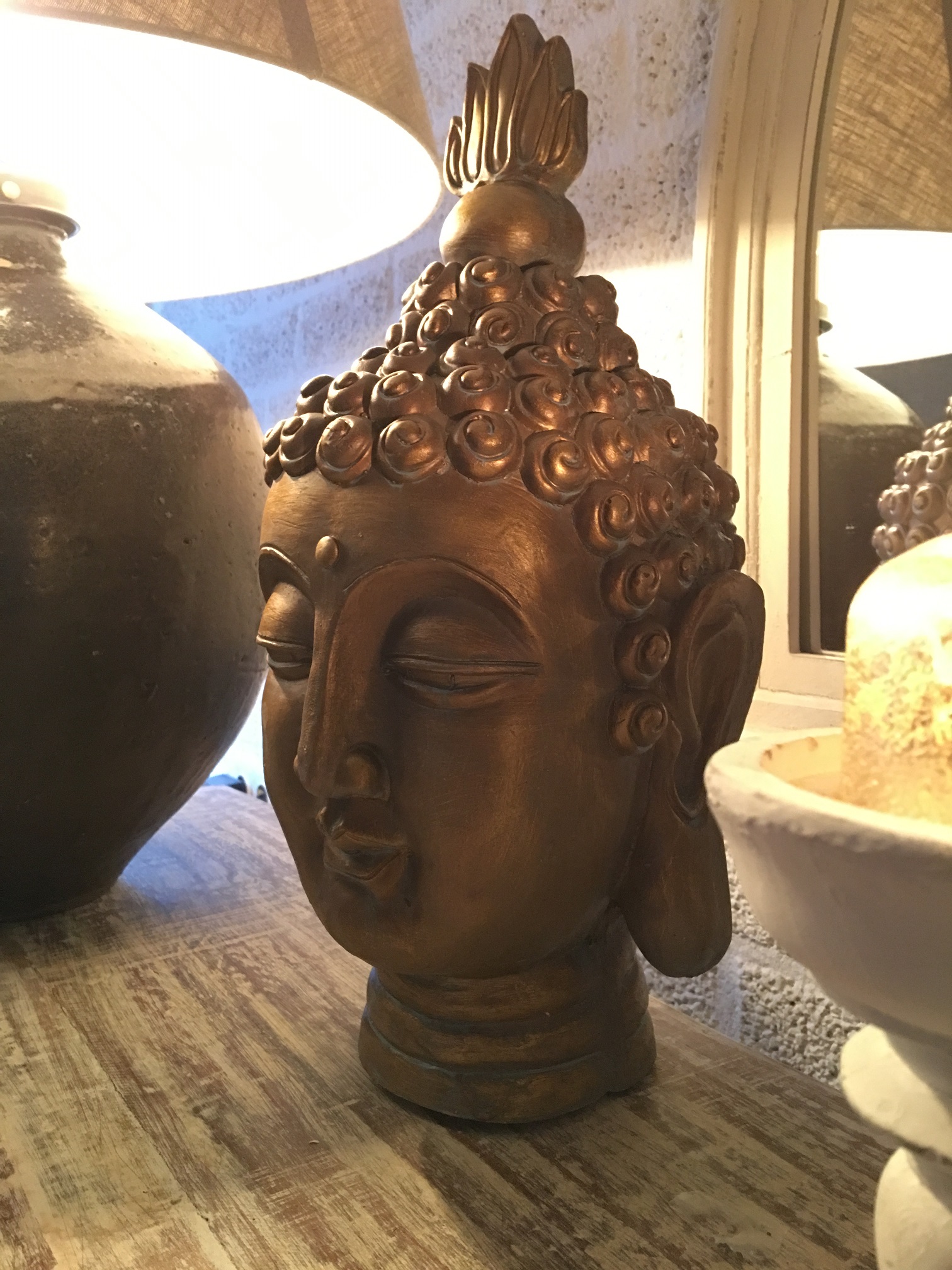 Boeddha-hoofd, polystein-terracotta, mooi zwaar hoofd.