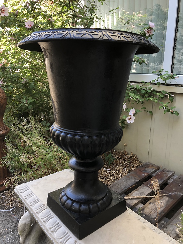 Heavy cast iron planter vase for outdoor use - black