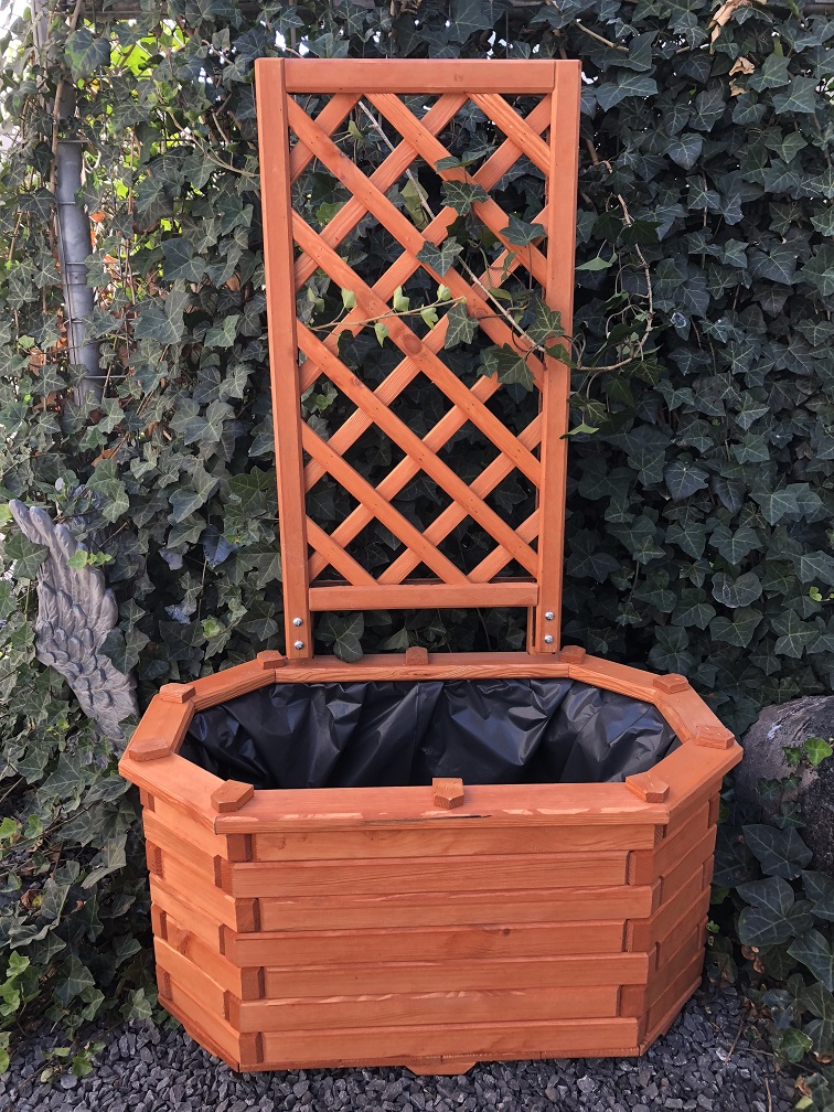 plantenbak, van massief hout met prachtig bewerkte pergola - HANDGEMAAKT.EU