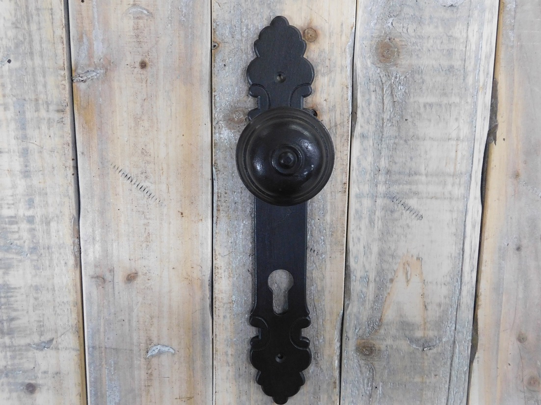 Halve set: 1 deurknop en 1 lange plaat voor voordeuren, - PZ92, antiek ijzer