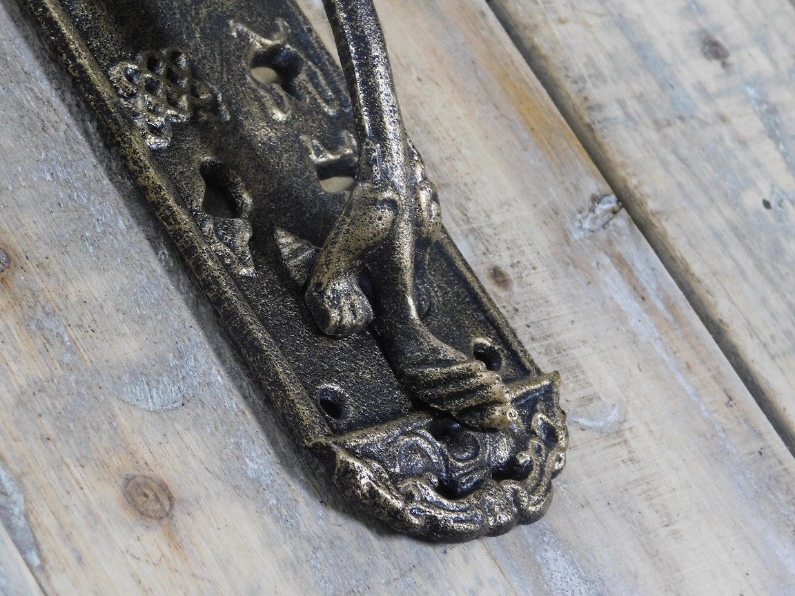 Door handle dragon guard, medieval, iron brass colour.