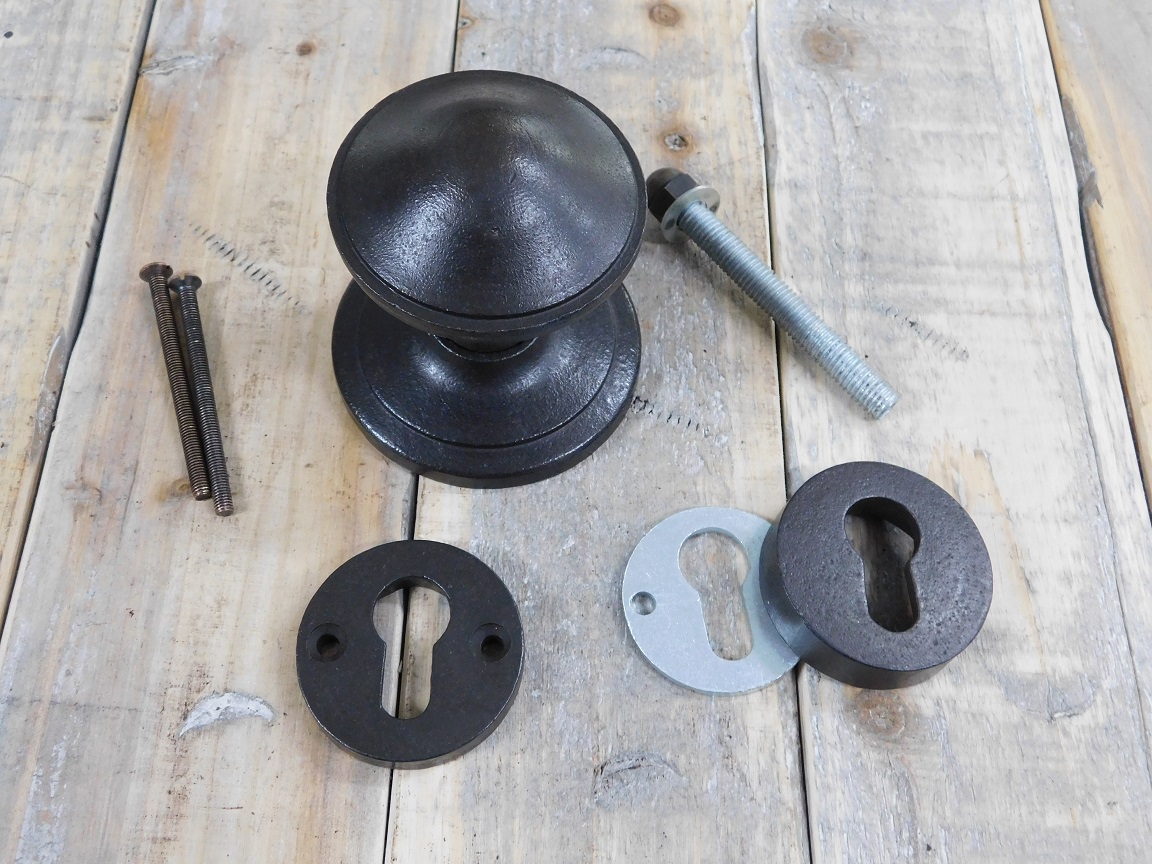 1 deurknop met knop rozet, gietijzer en veiligheid rozetten set van antieke ijzeren