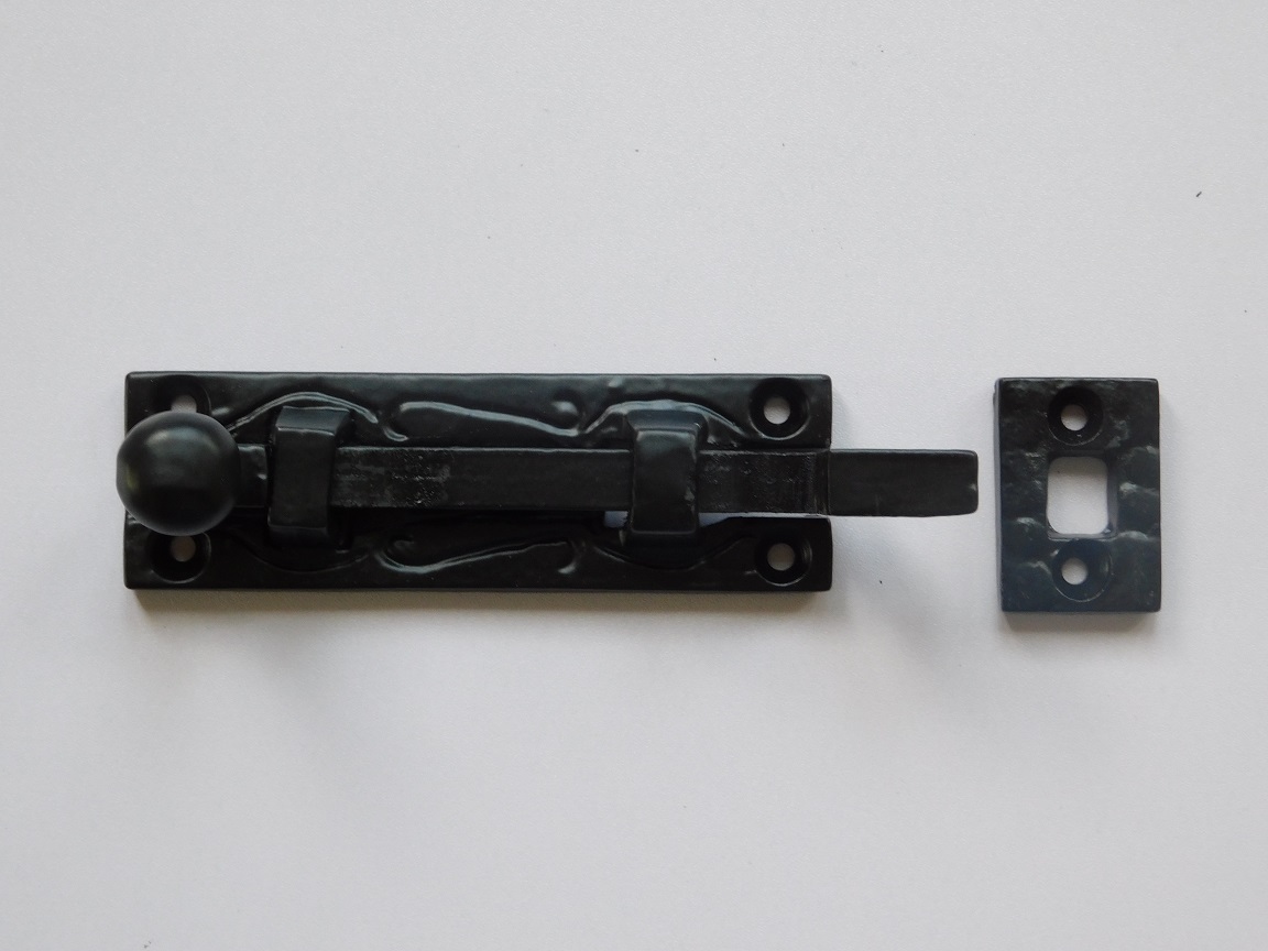 Slide lock - bolt 4'' - wrought iron, black powder coated