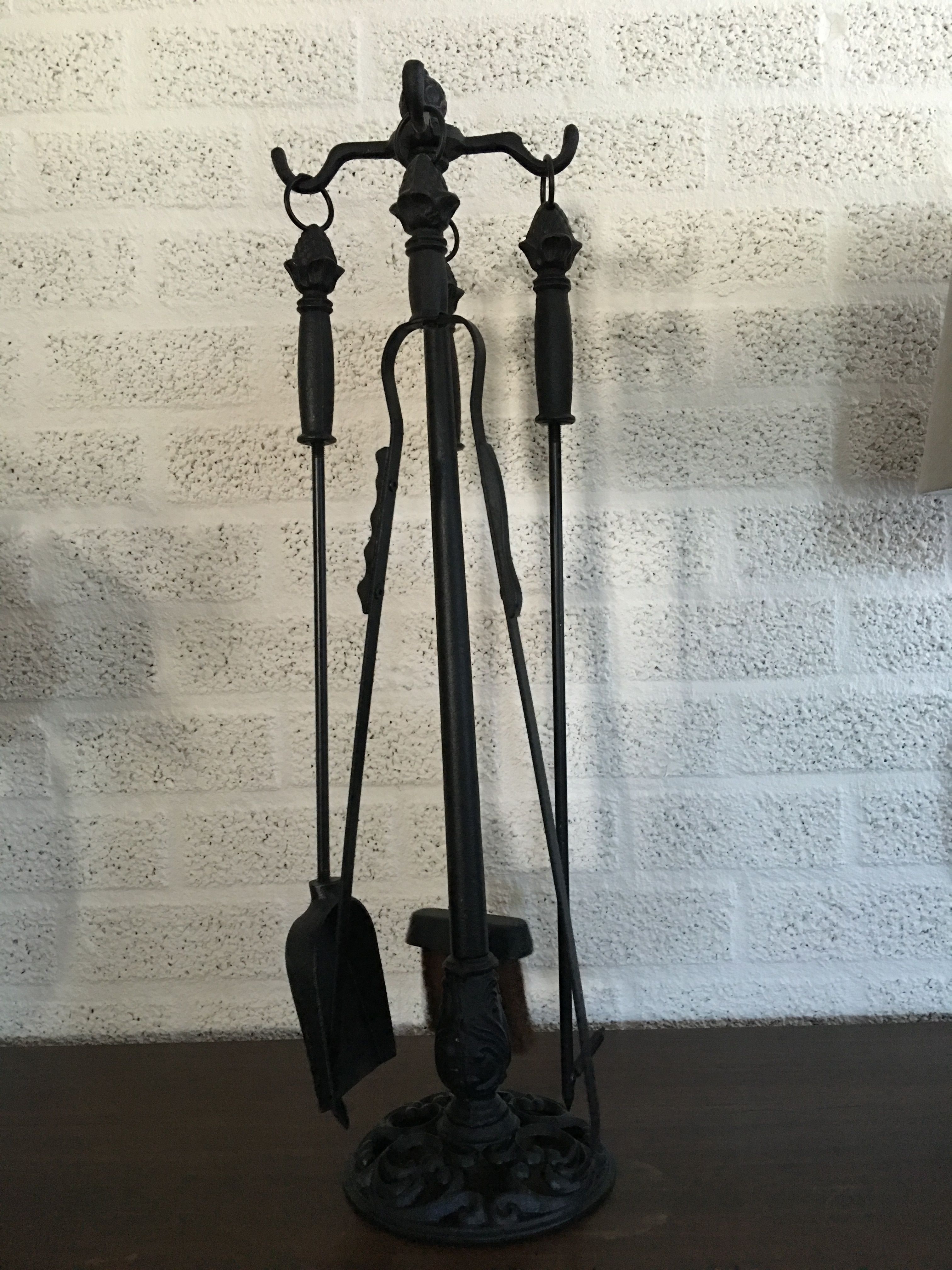 1 set of Fireplace Tools , black , cast iron
