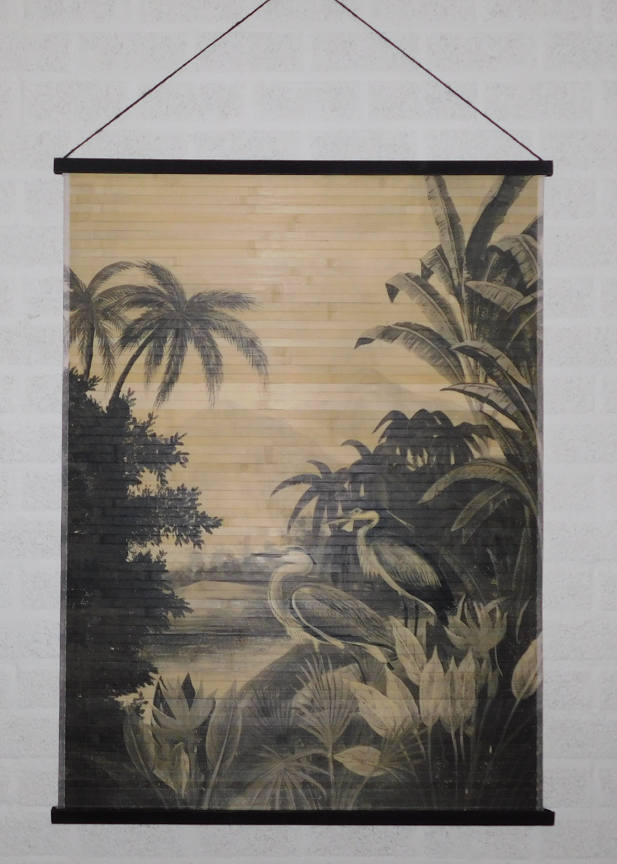 Wanddekoration Bambus Reiher und Natur - mit Aufhängeseil