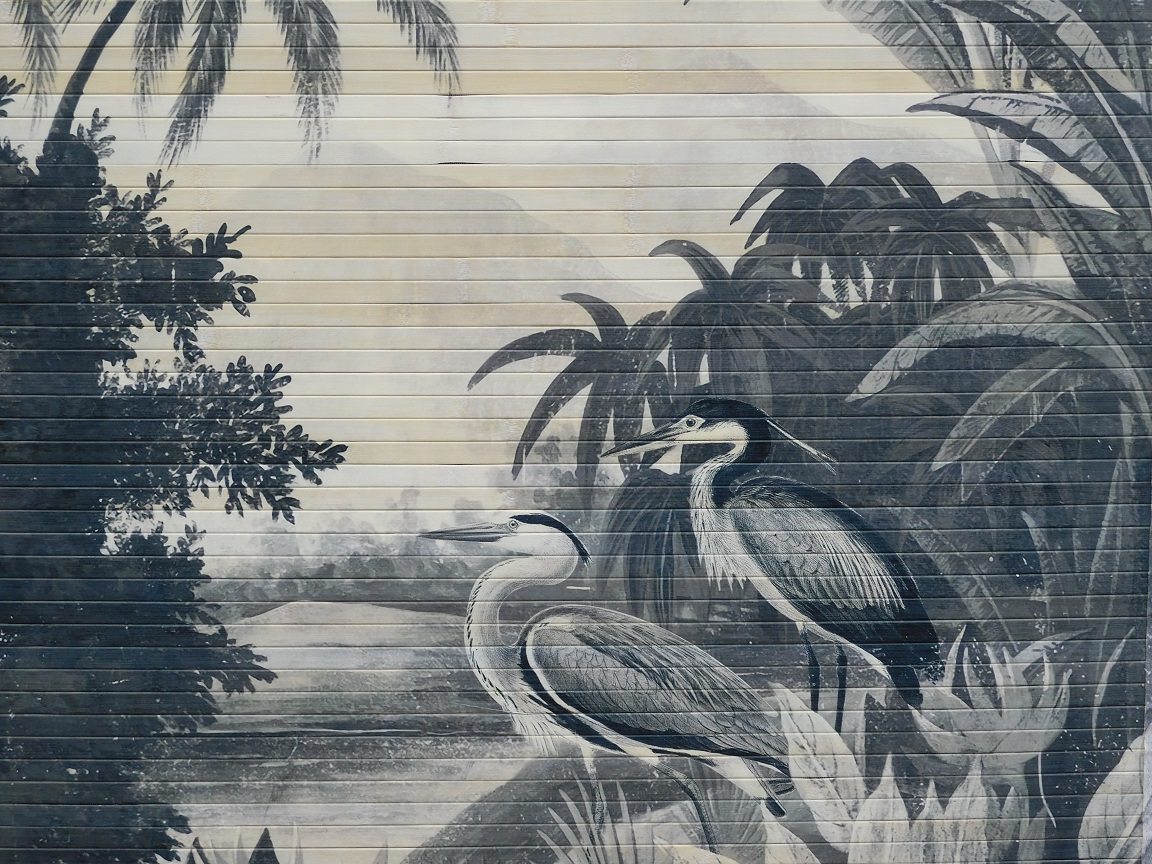 Wall Decoration Bamboo Heron and Nature - with Hanging Rope
