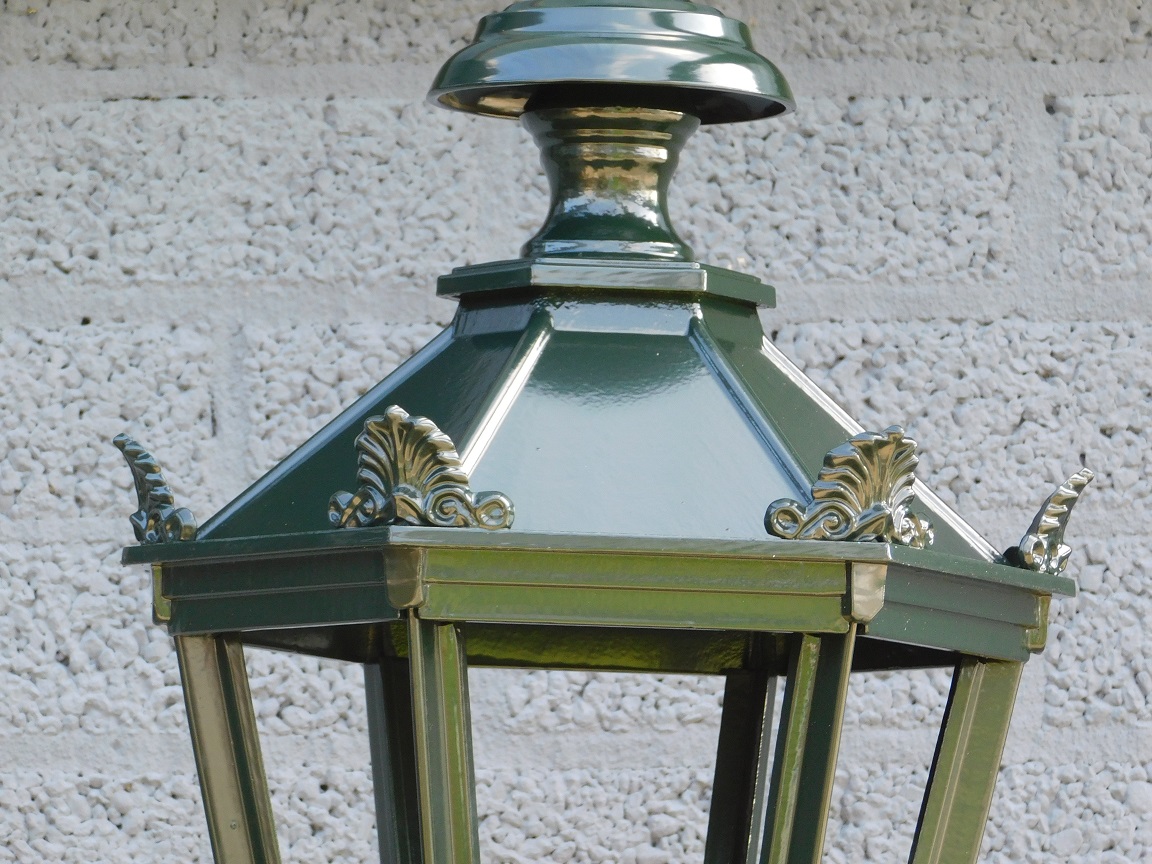 Klassieke lantaarn 'Barcelona' - buitenlamp met keramische fitting en glas, alu groen, 275cm