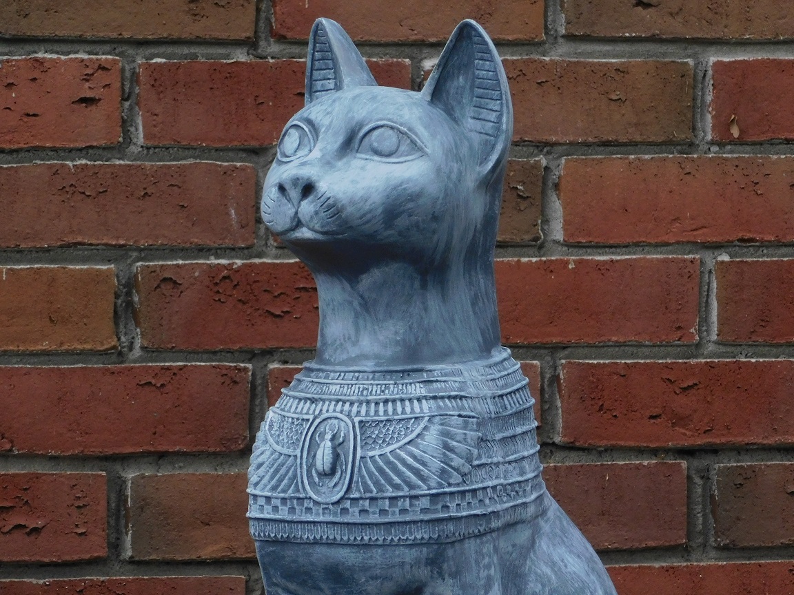 Statue Bastet - Egyptian Goddess -  cat grey - polystone
