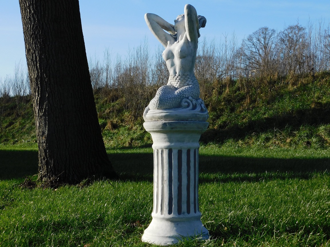 Statue Mermaid on Pedestal - 115 cm - Solid Stone