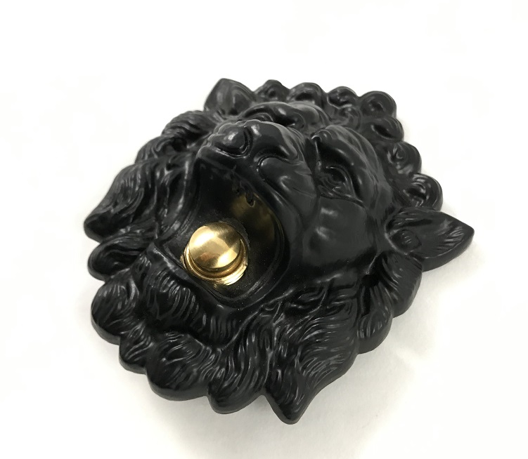 Mooie deurbel in de vorm van een leeuwenkop, mat zwart