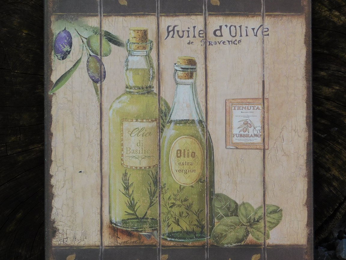 Nostalgisch decoratief bord, Italiaanse olijfolie, foto als muurschildering