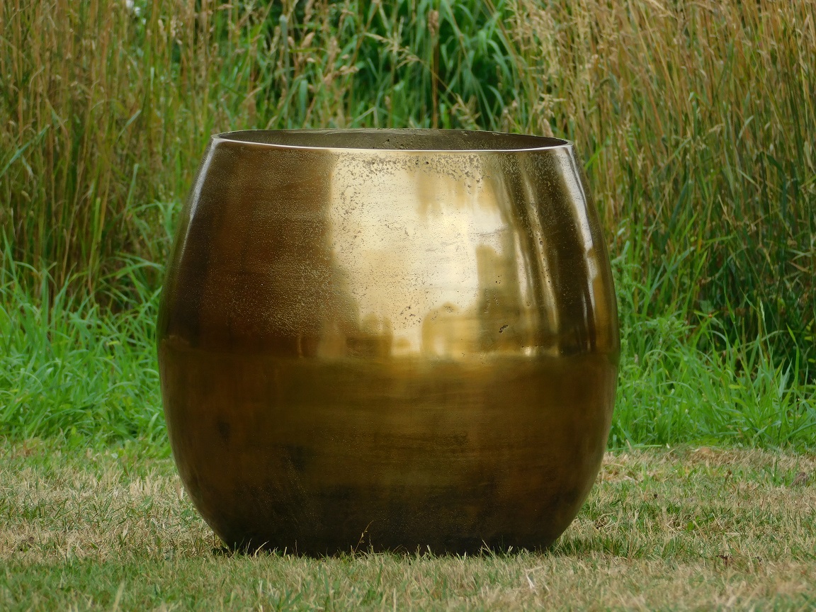 Großer Blumentopf - Vase - goldfarben - Alu