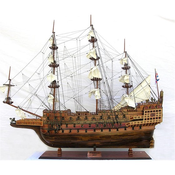 Prachtig met de hand vervaardigd houten oorlogschip, 