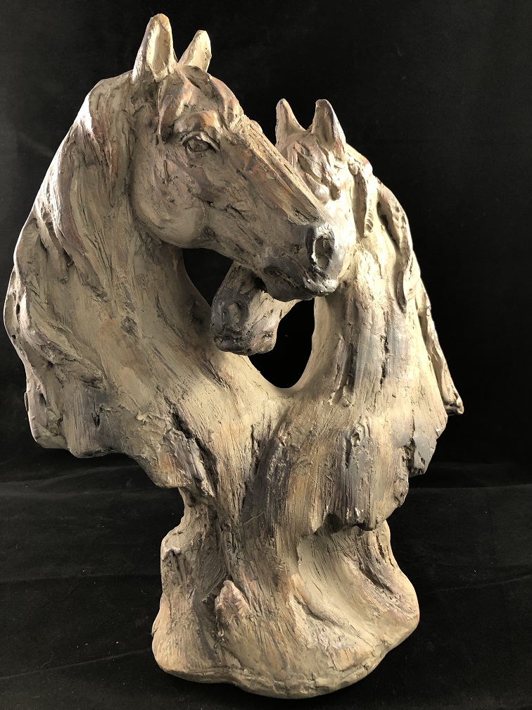 Prachtig paardenbeeld van 2 paardenhoofden, woodlook.