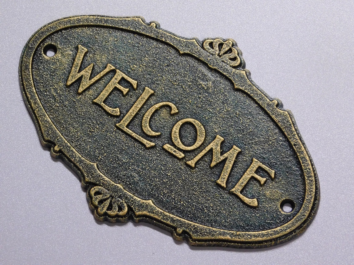 Door sign Welcome - Cast iron - Antique Green with Gold