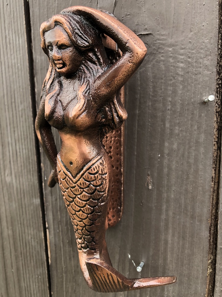 Beautiful antique brass door knocker mermaid.