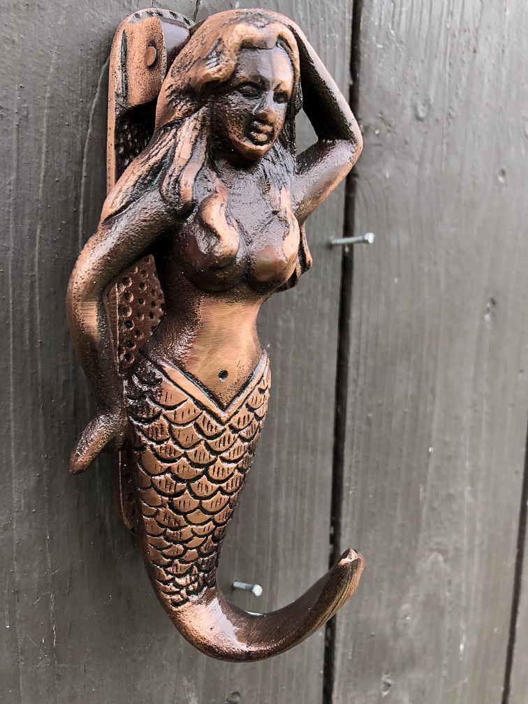 Schöne antike Messing Türklopfer Meerjungfrau.