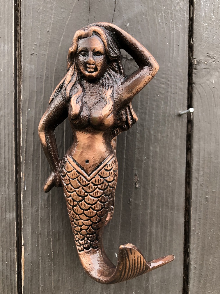 Schöne antike Messing Türklopfer Meerjungfrau.