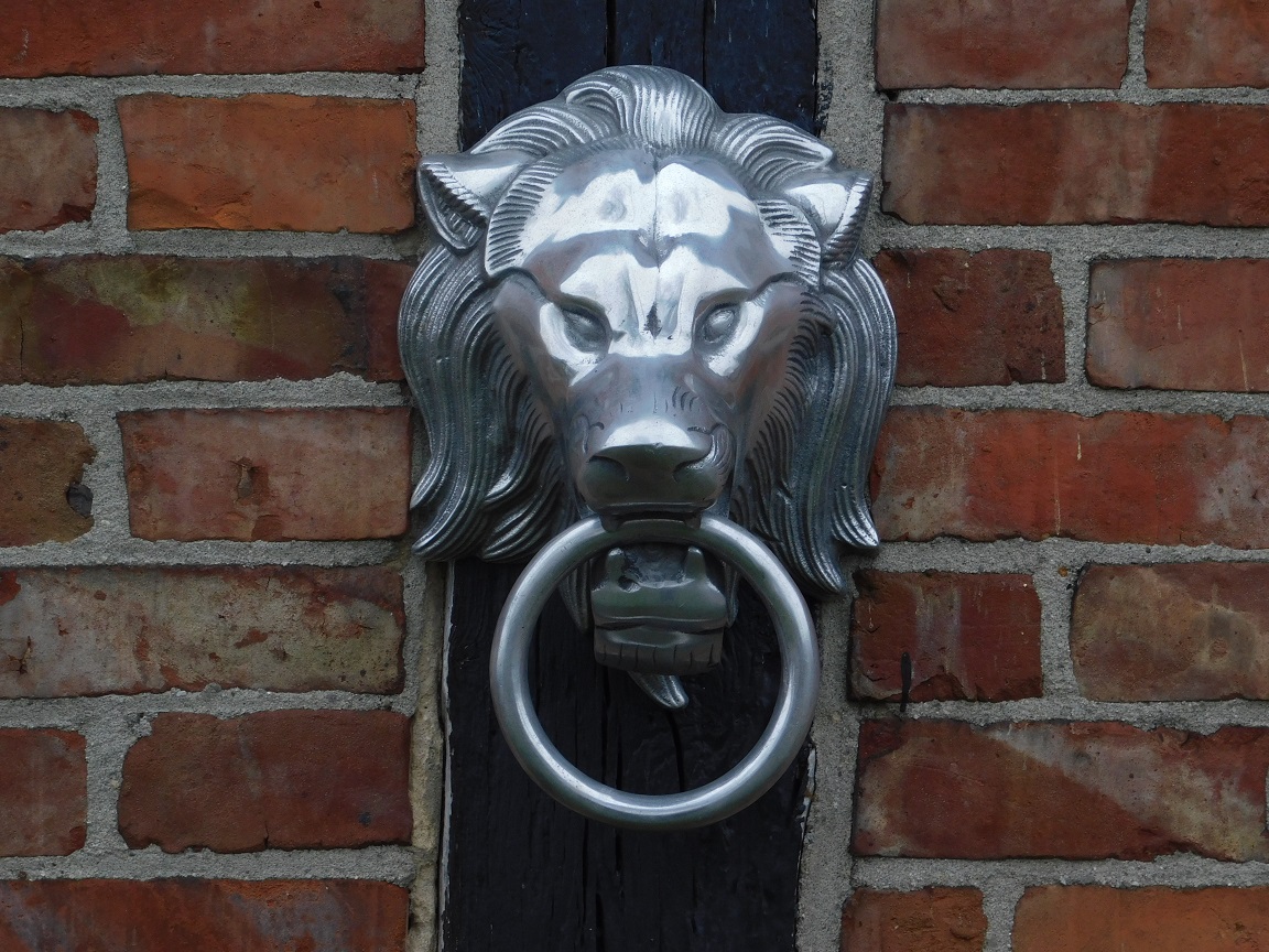 Door knocker lion - alu - silver-coloured