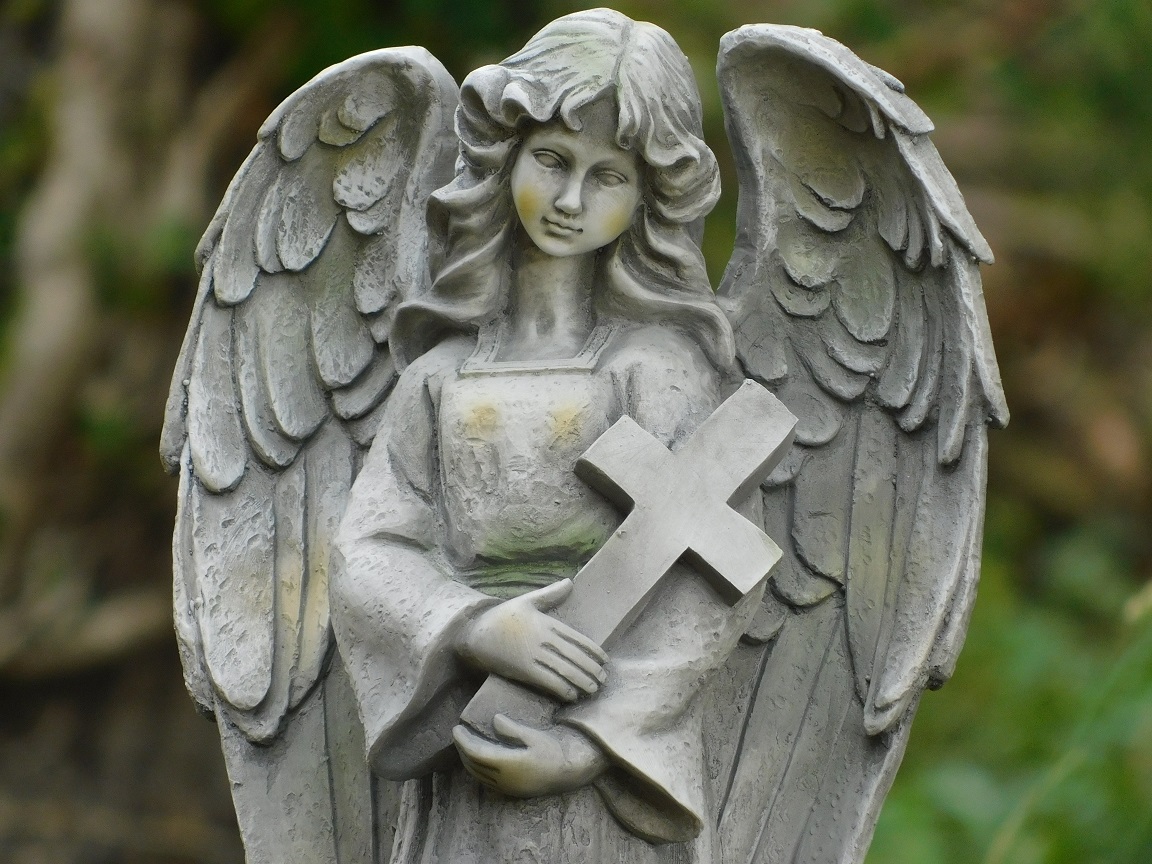 Standing Angel with Cross - polystone