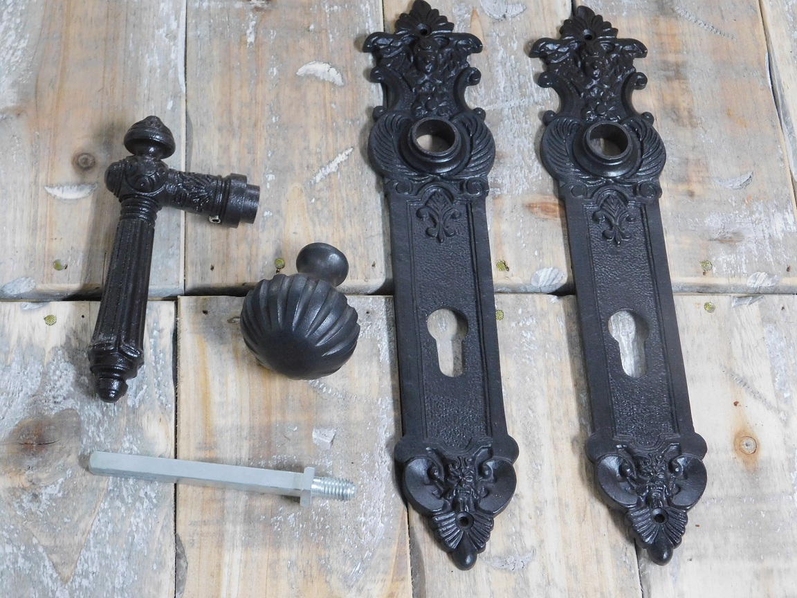 Set deurbeslag voor de deur - antiek ijzer(PZ92 - Profiel cilinder):