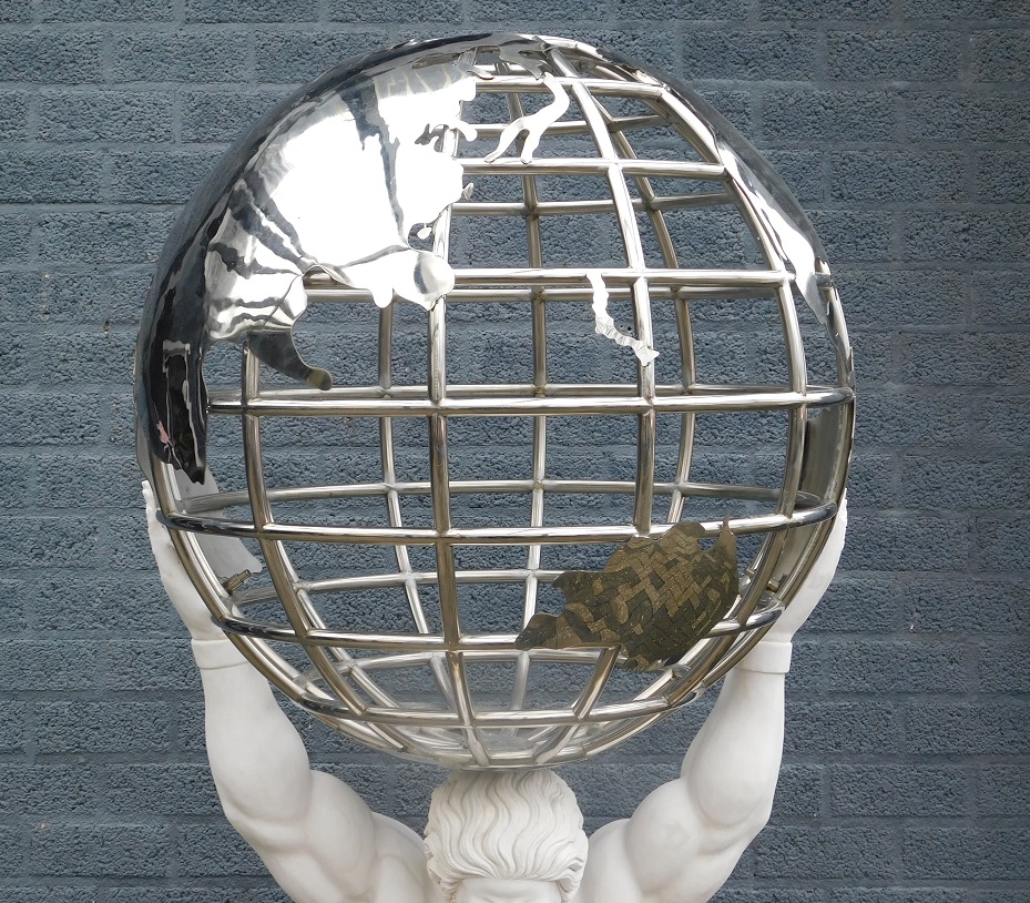 Unique Atlas statue with globe - full marble with nickel - XXL