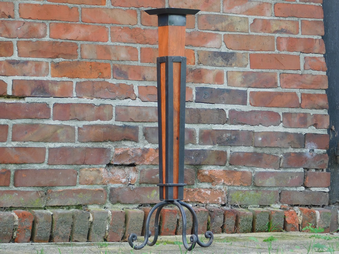Classic Torch as Candle Holder - of Wood and Wrought Iron - Square