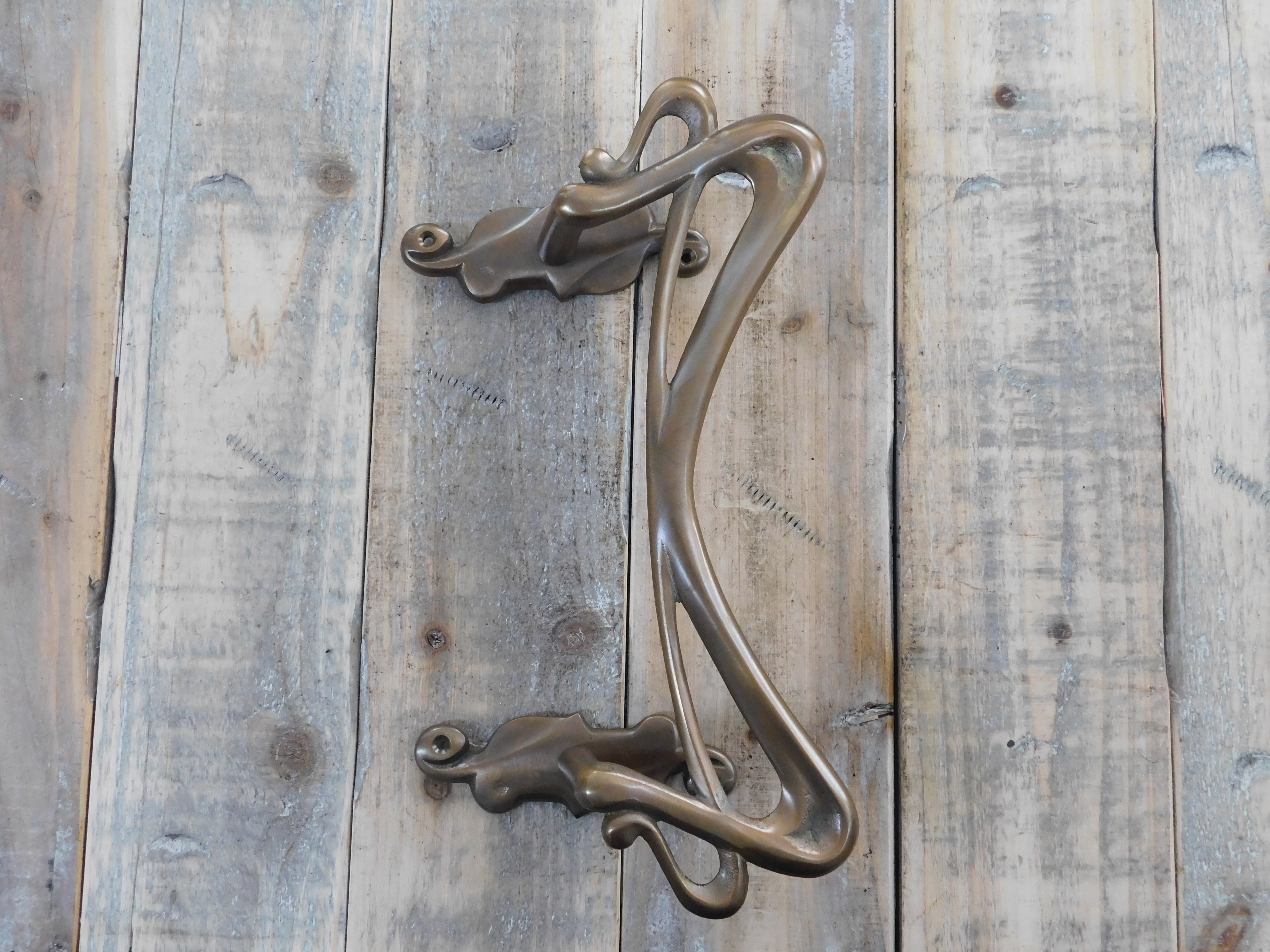 Patina Trekhendel, Art Nouveau handgreep voor de voordeur, messing levering