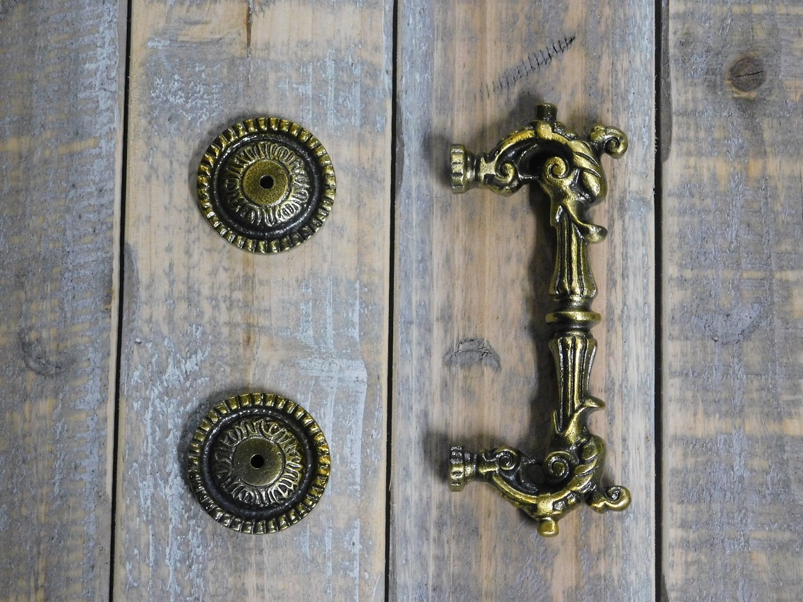 Door Handle, Push Handle, Dragon Motif | Iron, Yellow(Brass) | H 5,0 X W 15,5 Cm