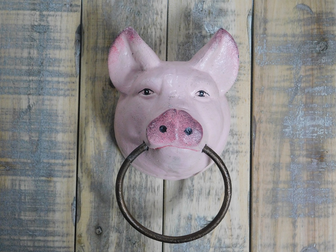 Handdoek ring ''Pig Head'' - varkenskop - gietijzer