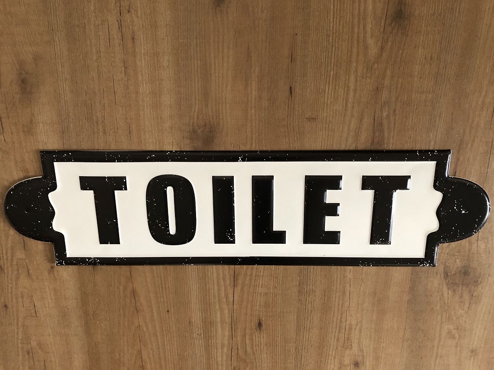 Wandbord, naamplaat XL, met tekst: Toilet in old-look.