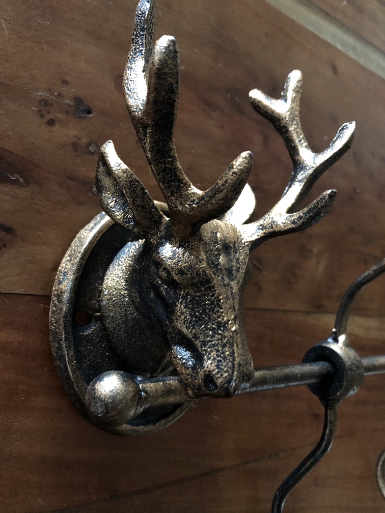 Kapstokrek metaal-brons look met 2 herten, zeer apart!!