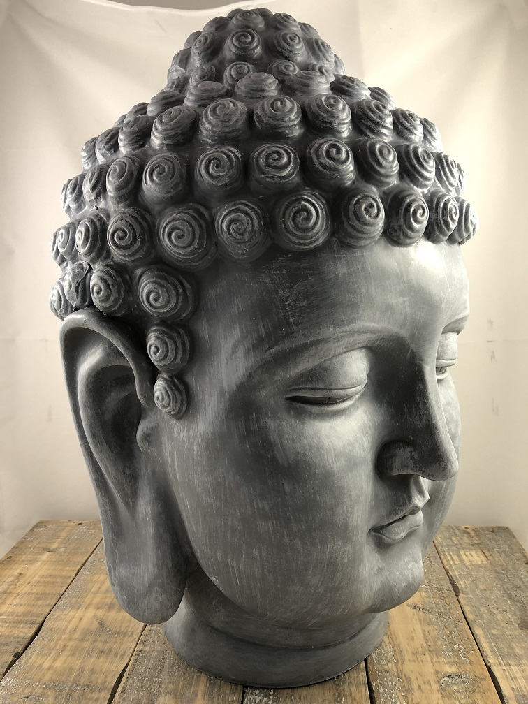 Geplooid spreker Verlichting Indonesische Boeddha-hoofd, polystein-beton-grijs!! - HANDGEMAAKT.EU