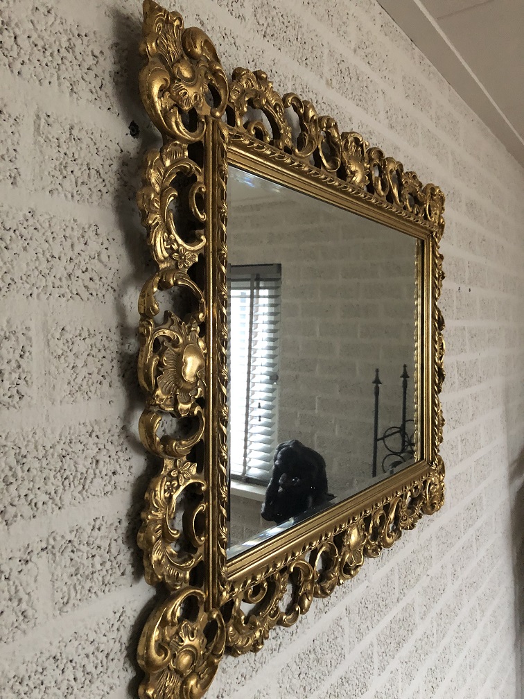 oude spiegel voorzien mooie messing rand.... - HANDGEMAAKT.EU