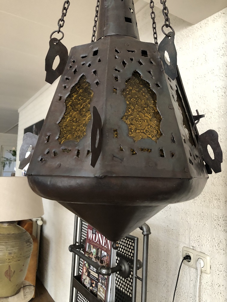 Hang lantaarn geheel metaal met glas, zeer uniek en gaaf!!
