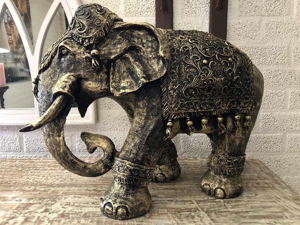 Olifant India, decoratie, cultuur, Azië, standbeeld, vintage, traditioneel, polystone gold-black
