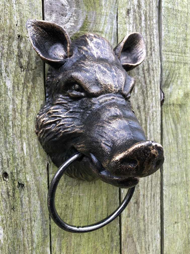 Wildzijn hoofd ijzer in brons-look, met handdoek ring