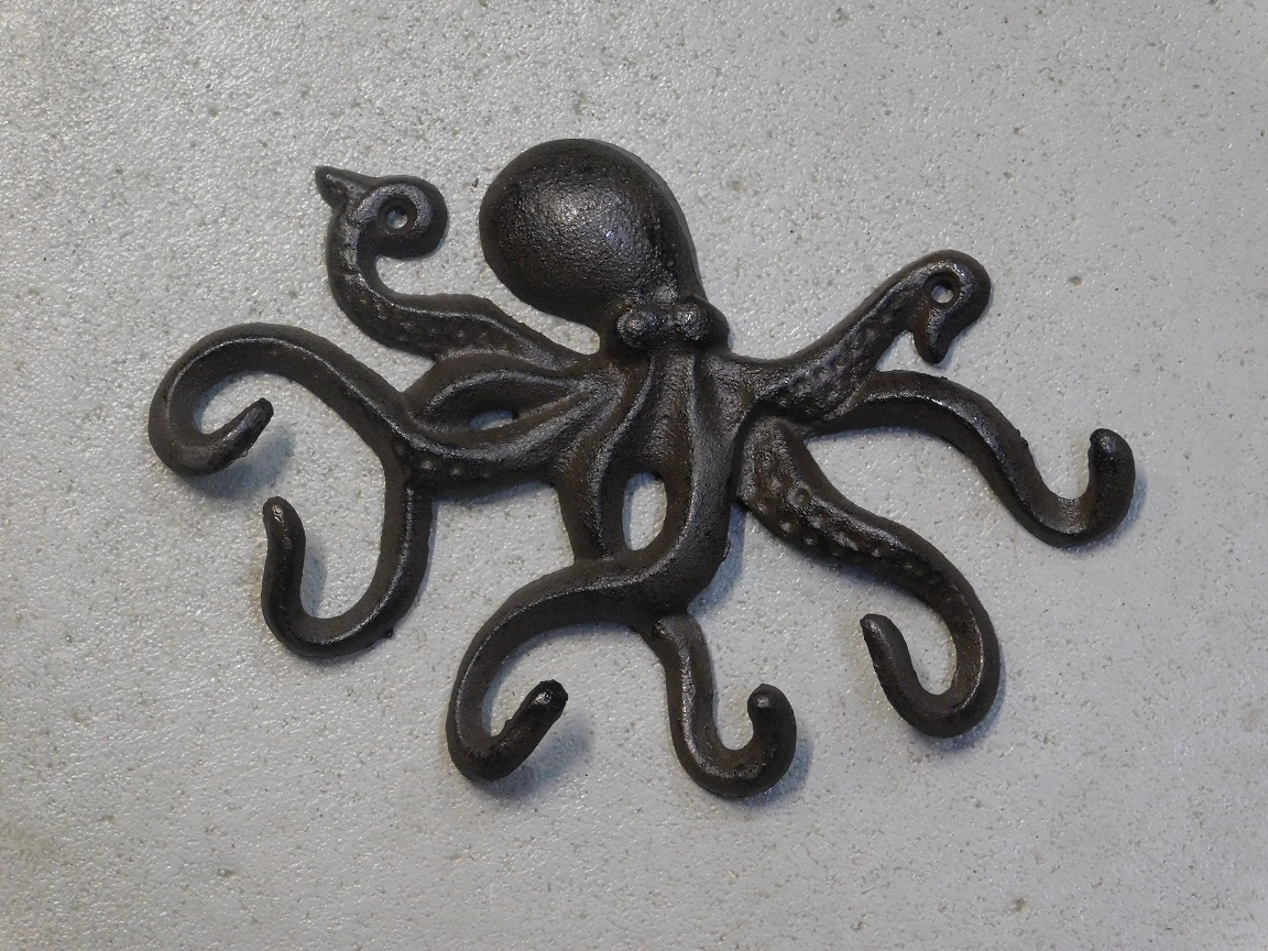 Coat stand Octopus - 6 hooks - cast iron - dark brown 