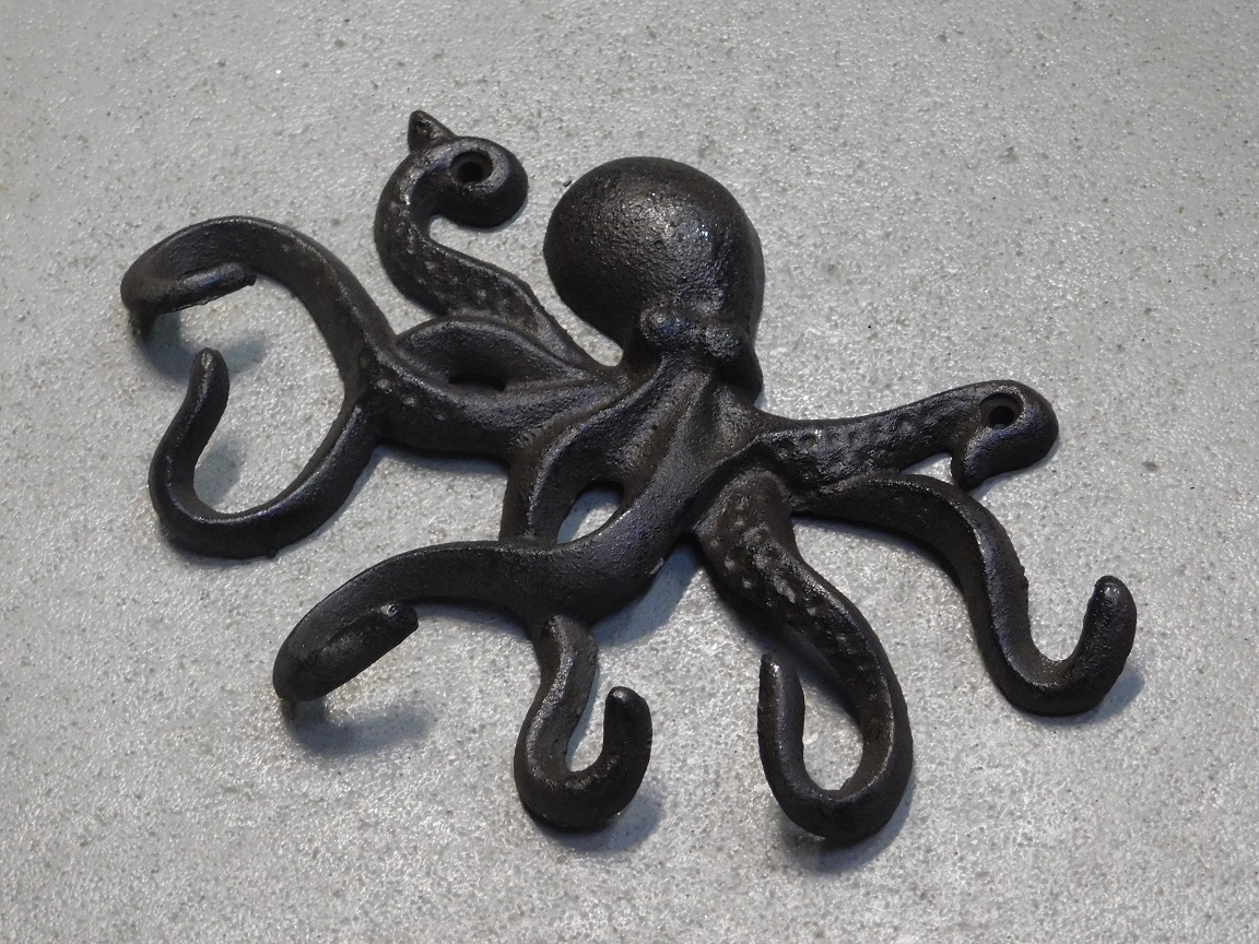 Coat stand Octopus - 6 hooks - cast iron - dark brown