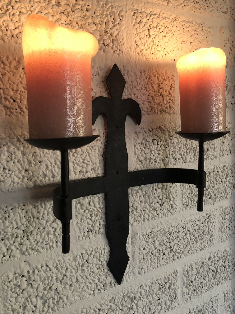 Candle Holder, For 2 Candles, Cast Iron, Castle Torch | Iron, Black | H35,0xW25,0