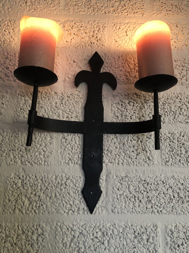 Candle Holder, For 2 Candles, Cast Iron, Castle Torch | Iron, Black | H35,0xW25,0