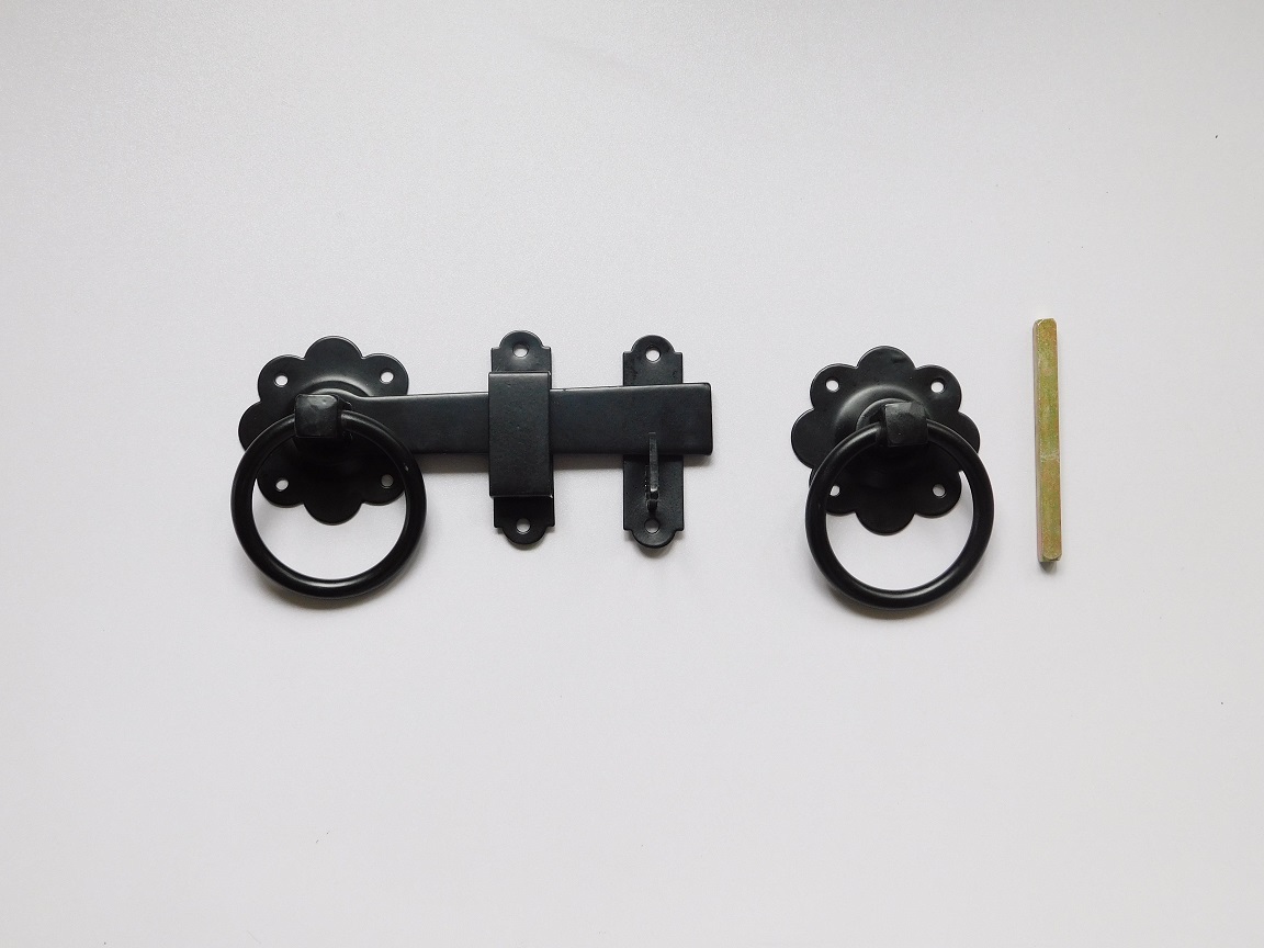 Gate lock with ring clasp round - 150mm - black