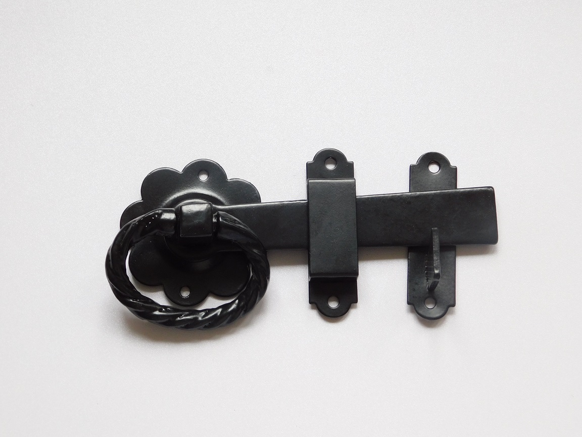 Gate lock with ring clasp oval - 150mm - black