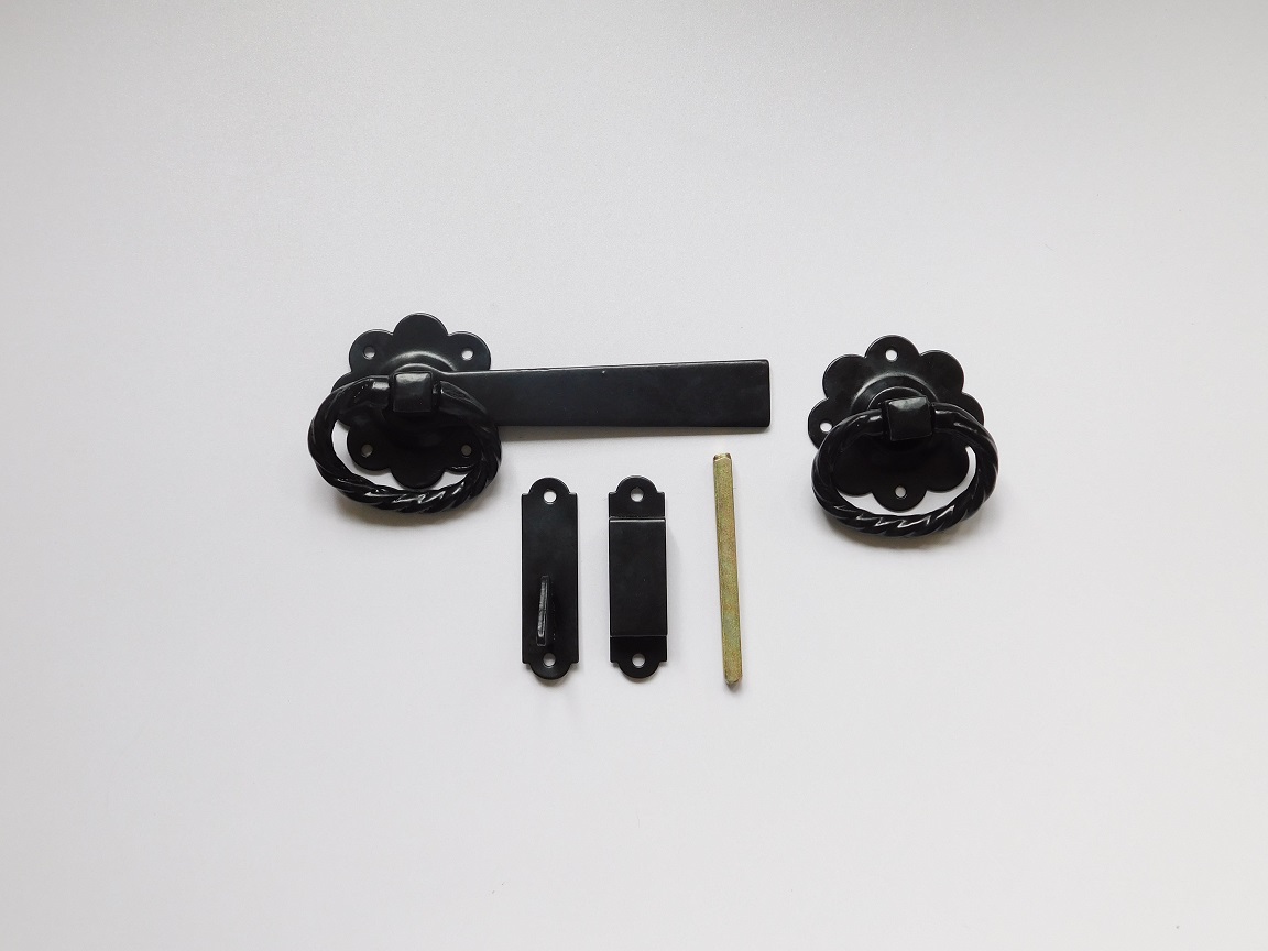 Gate lock with ring clasp oval - 150mm - black