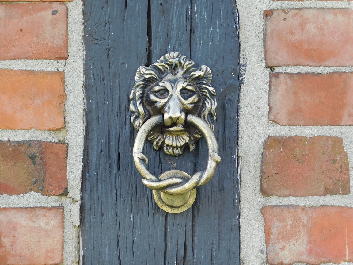 Doorknocker lion, antique iron - black/brass colour
